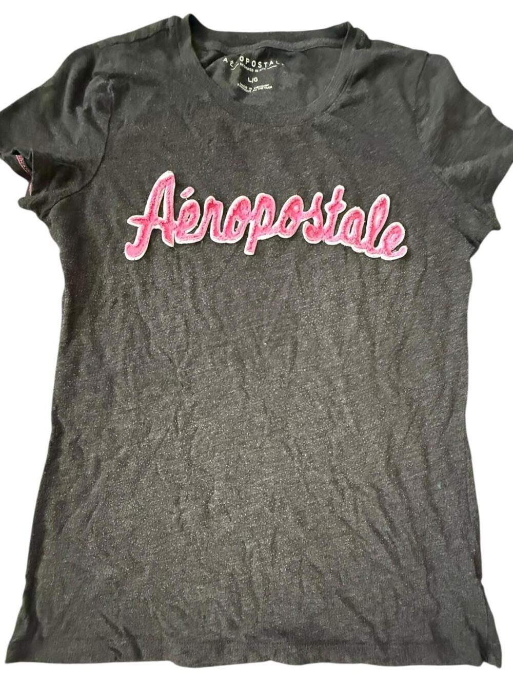 Aeropostale Pink Logo Graphic Tee Gray Women’s Large
